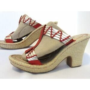 Born Crown Series Red & Gold Leather Platform Comfort Wedge Sandals 40.5 9